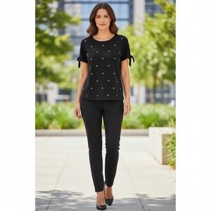 🖤 Black Sparkly Embellished Top – Karen Scott – XL